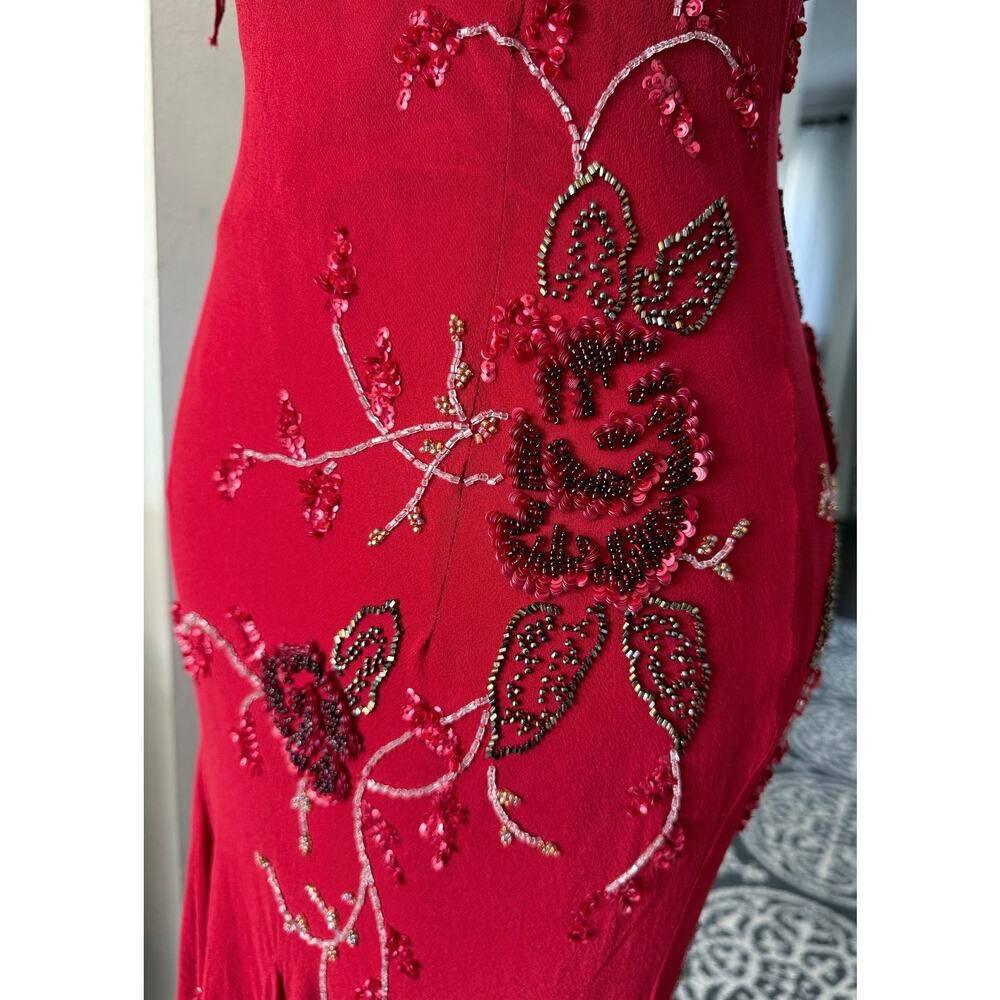 FLAWED Vintage Sue Wong Y2K Red Beaded Embroidered Asymmetrical Dress 12 S XS - Picture 5 of 17